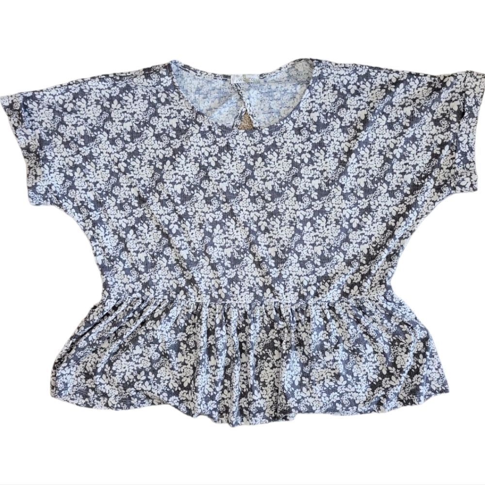Country Style Wild Moss Short Sleeve Knit Peplum Top W/ Cut Out Size S